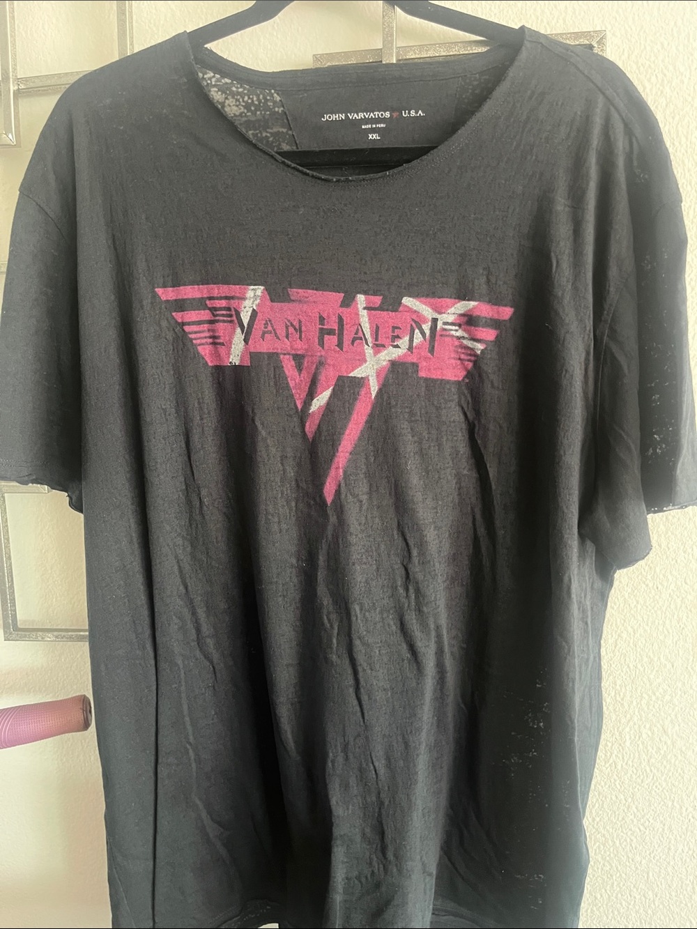 John Varvatos Black Short-Sleeve Van Halen Graphic Tee with Pink Logo